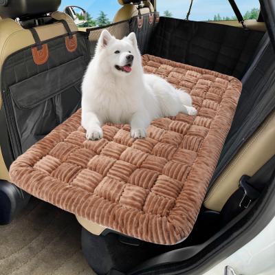 Dog Car Bed Mat, Non-Slip Backseat Extender Pet Blanket, Plaid Dog Bed for SUVs, Sedans & Trucks, Chew-Resistant Travel Pad for Dogs, Easy Clean & Scratch-Proof & Comfort Brown